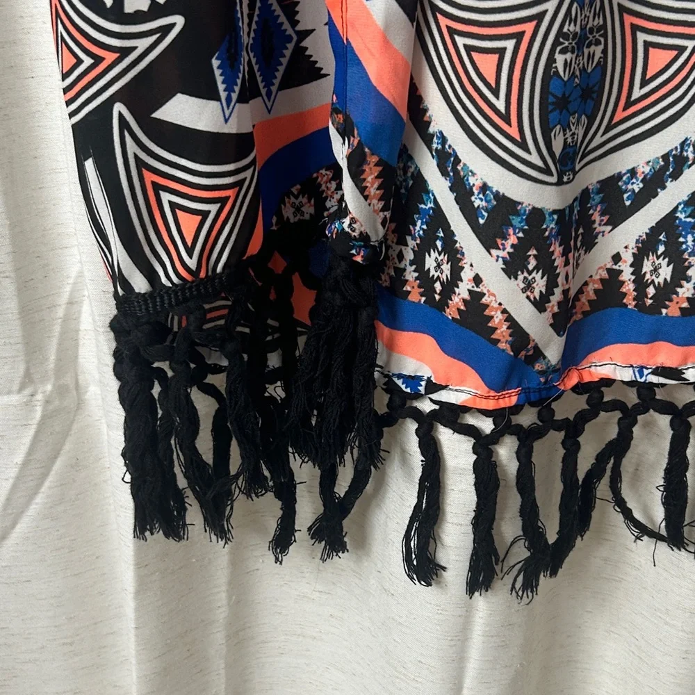 Wishful Park Aztec Print Open Kimono in Navy, Coral & White - Picture 3 of 4